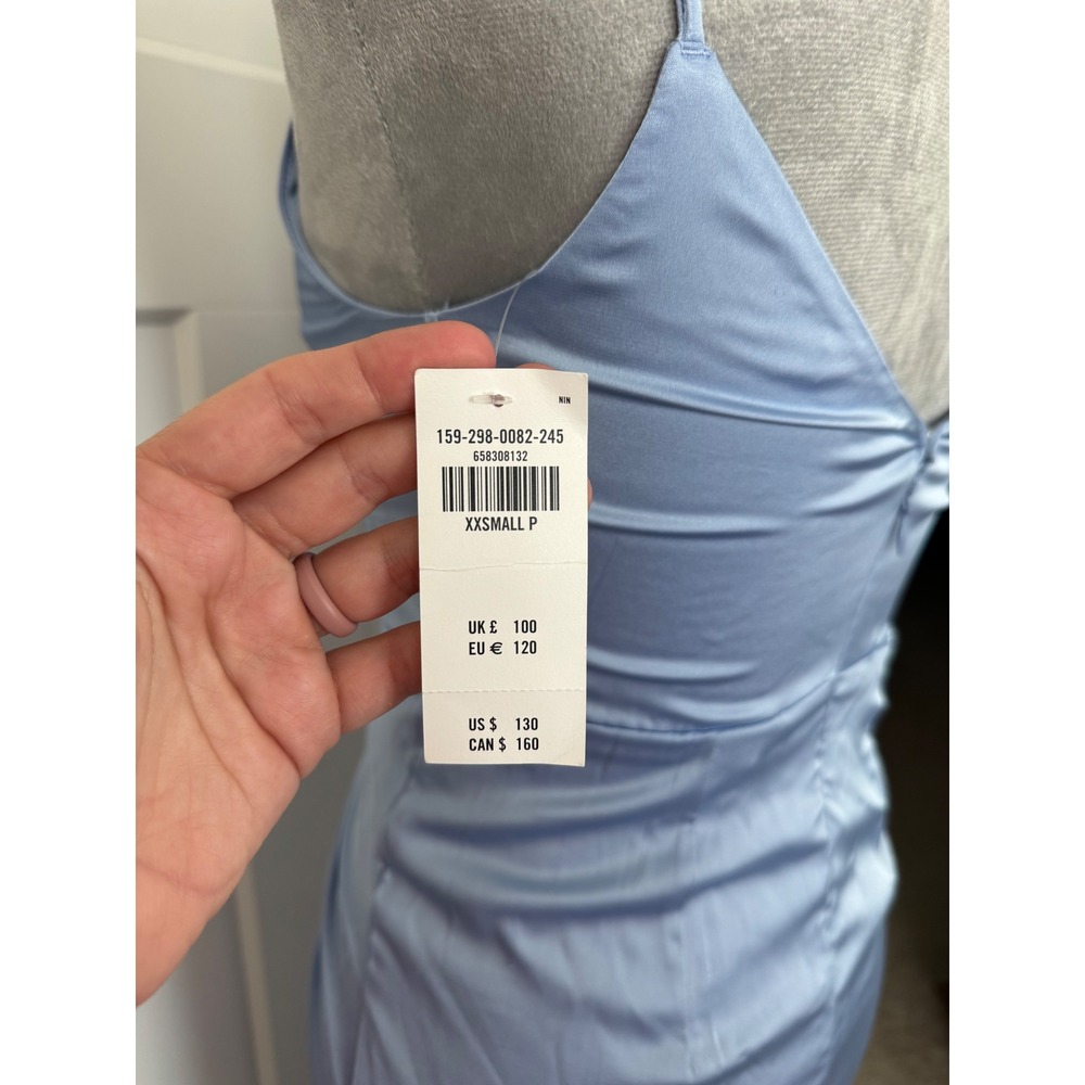 Abercrombie & Fitch Light Blue Satin Twist Front Midi Dress XXS NWT wedding - Picture 7 of 9